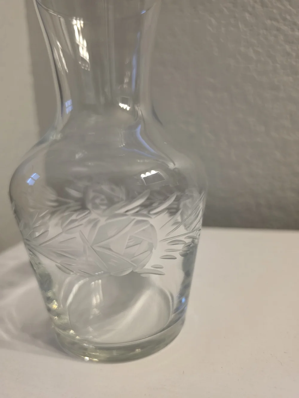 Clear Etched Glass Carafe - Elegant Floral Design